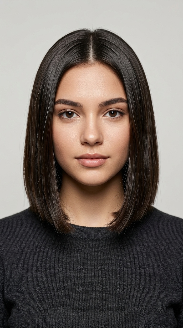 Glossy Lob with a Middle Part