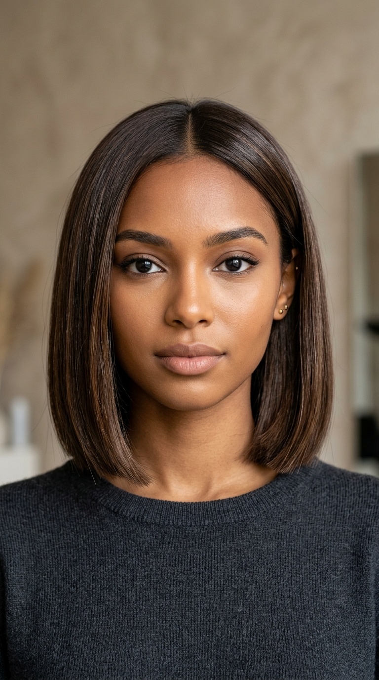 Glossy Mocha Blunt Bob
