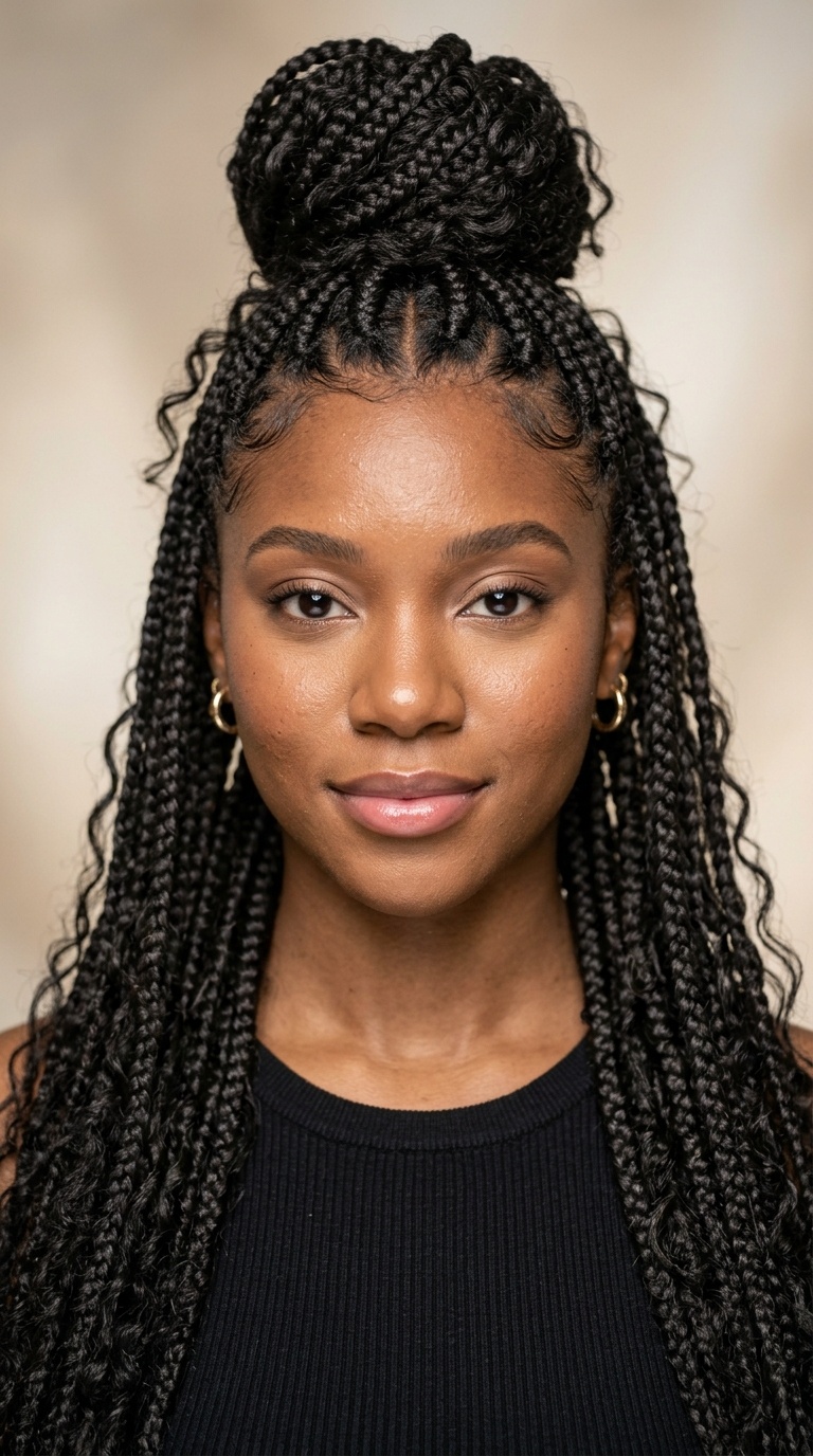 Goddess Box Braids in a Half-Up Bun