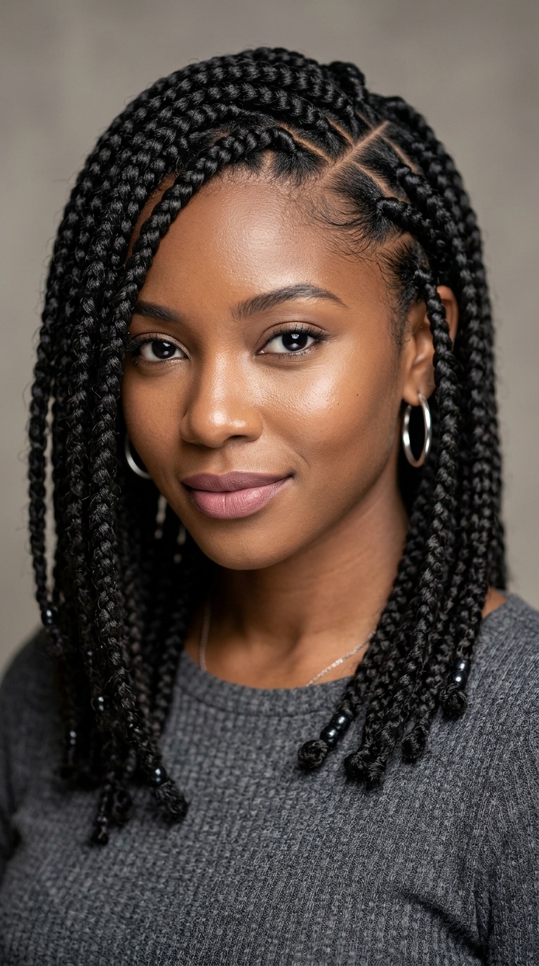 Goddess Braids with Asymmetrical Parting