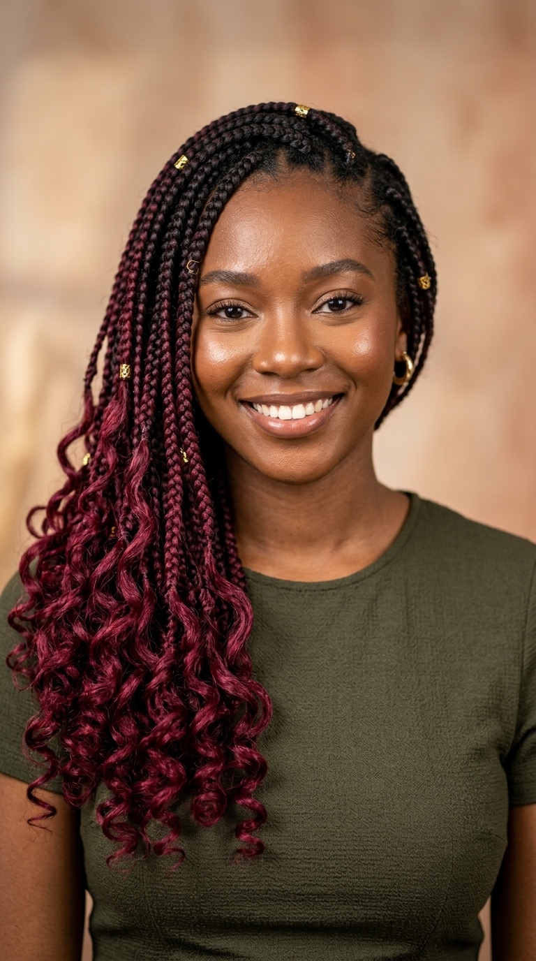 Goddess Braids with Burgundy Ends