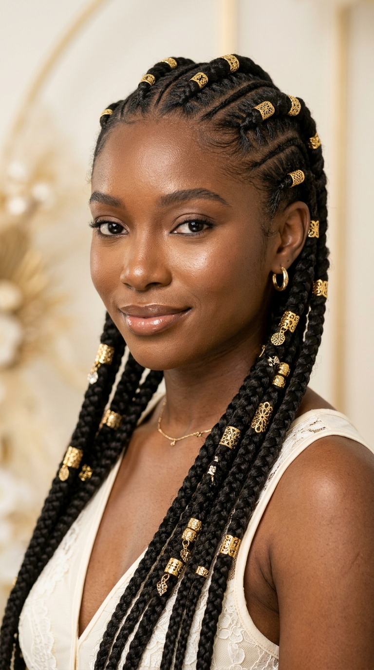 Goddess Braids with Intricate Gold Cuffs