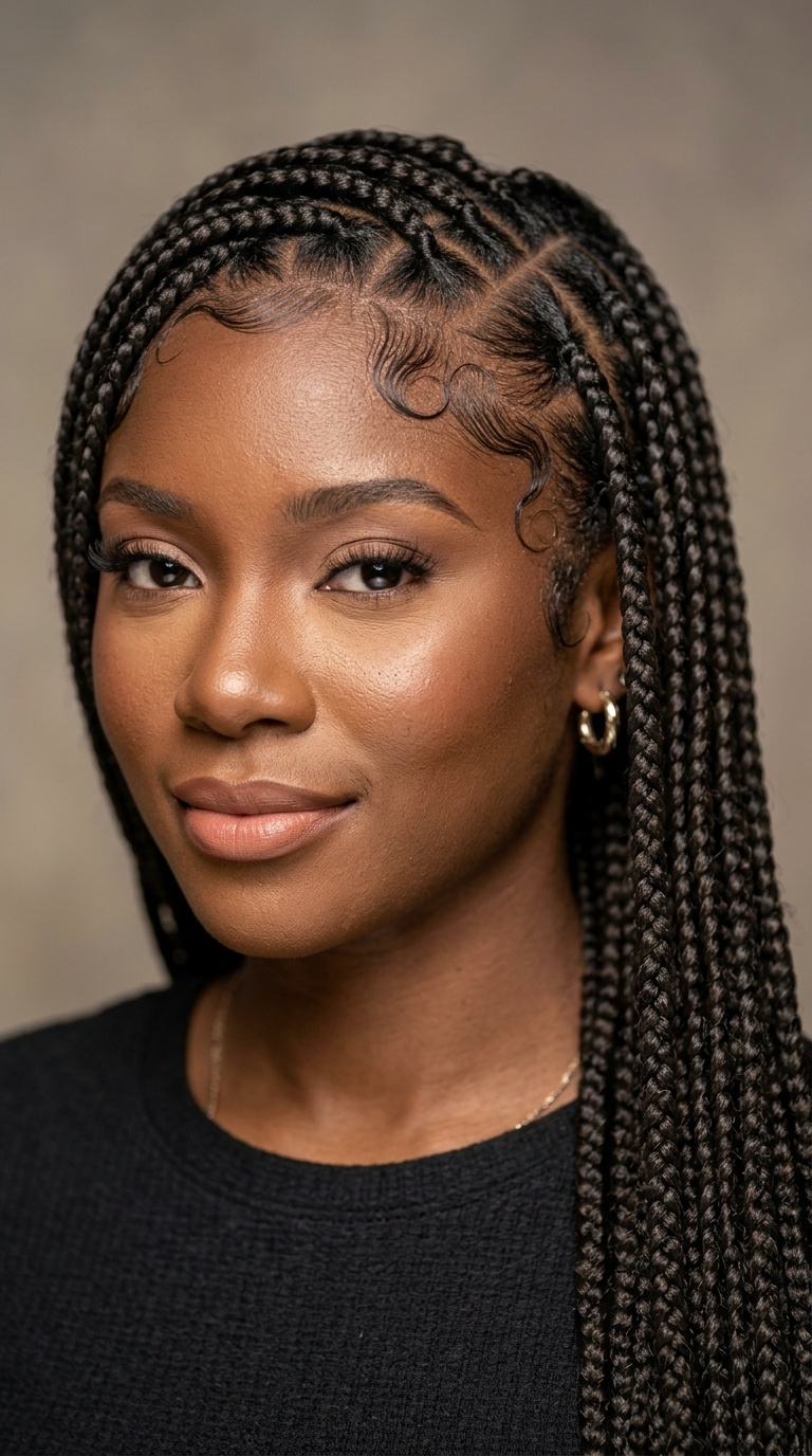 Goddess Braids with Side Swept Edges