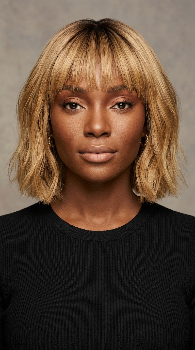 Golden Blonde Bob with Bangs