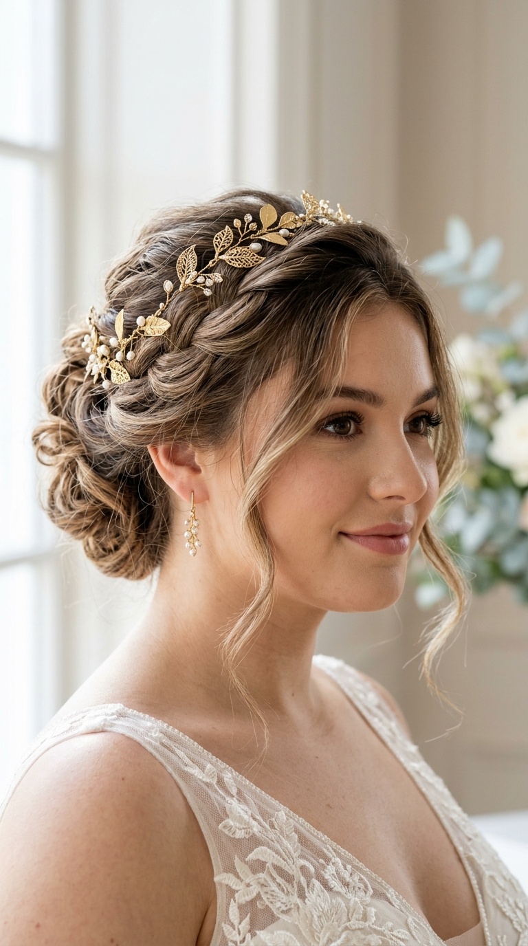 Greek Goddess Updo with Gold Accessories
