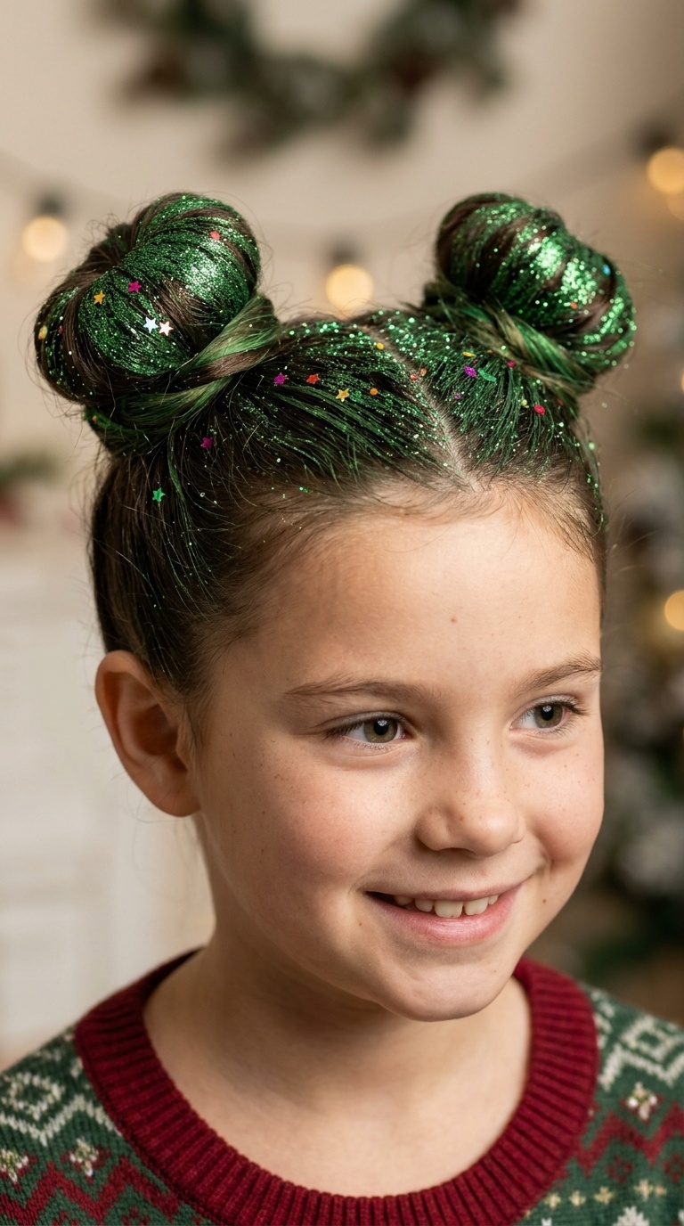 Green Glitter Space Buns