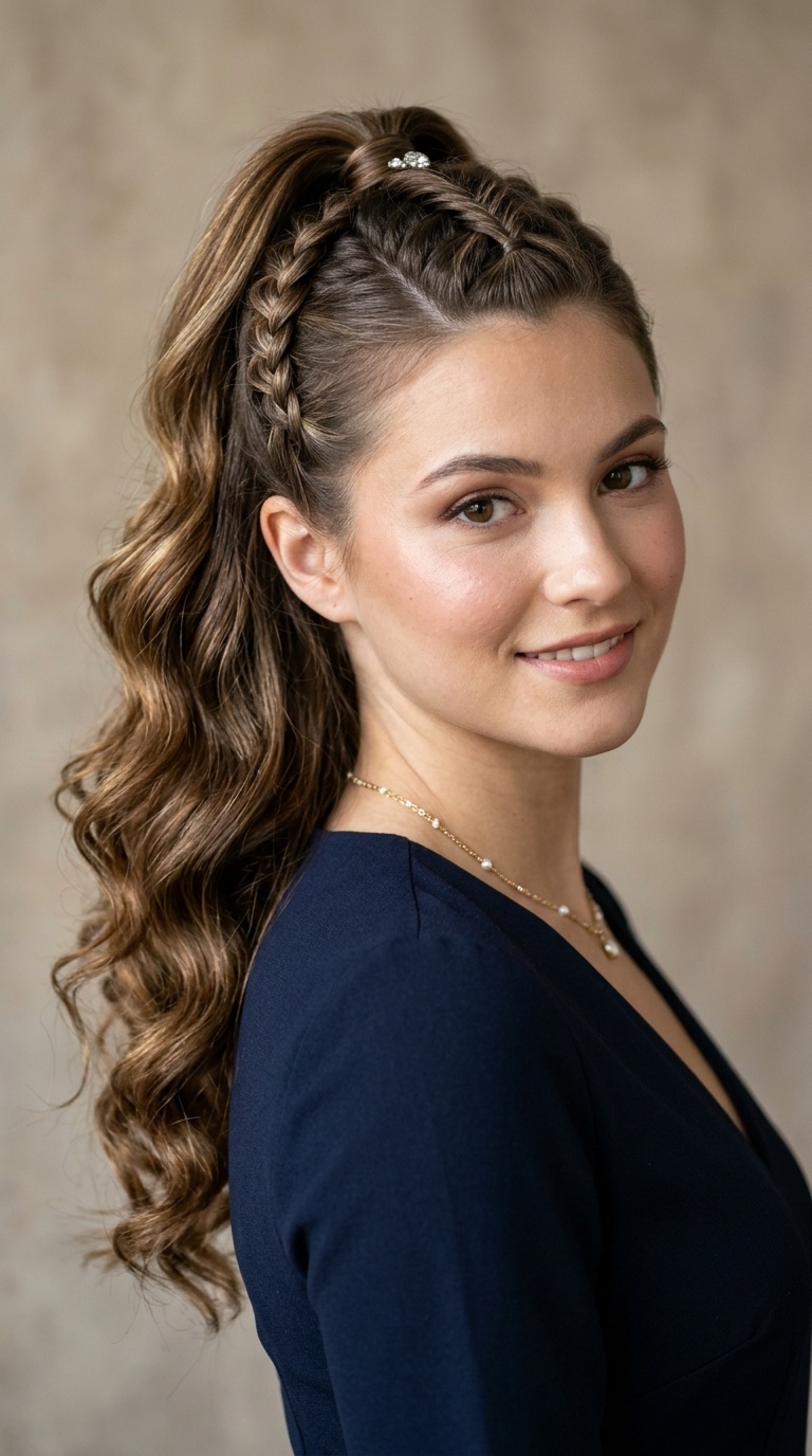 Half-Up Braided Ponytail with Retro Waves