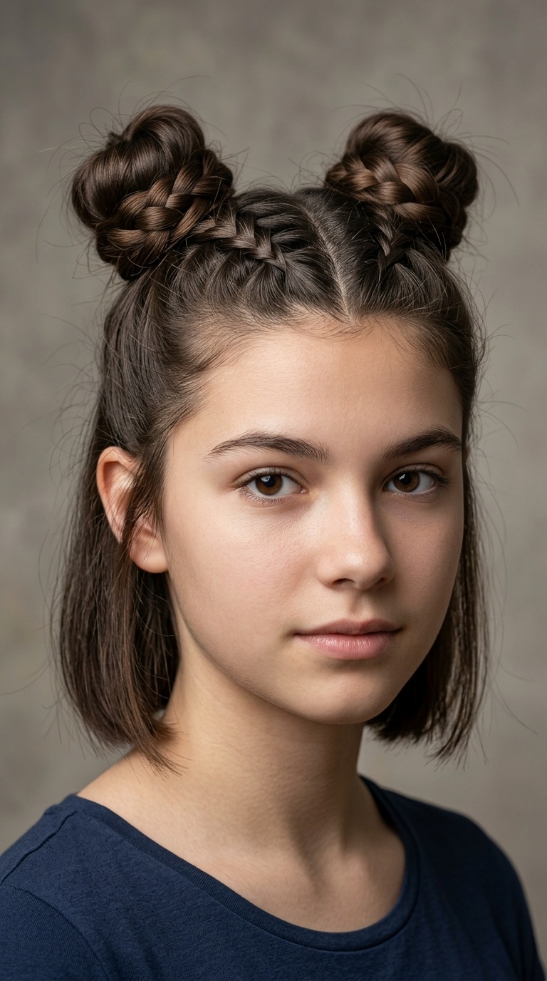 Half-Up Braided Space Buns