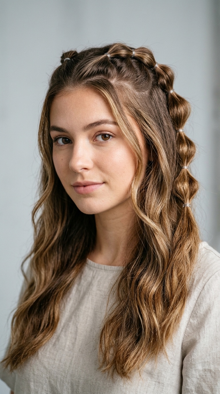 Half-Up Bubble Braid Hybrid