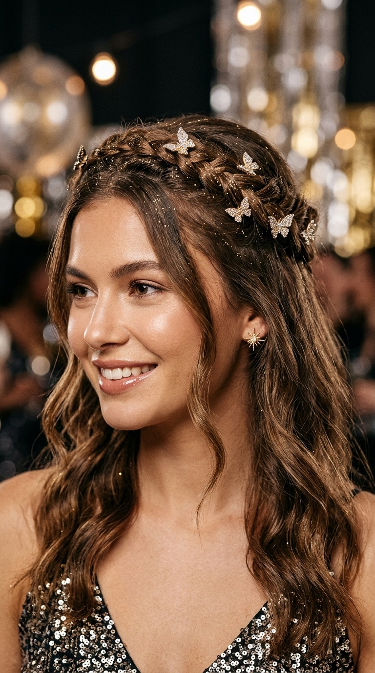 Half-Up Crown with Butterfly Clips