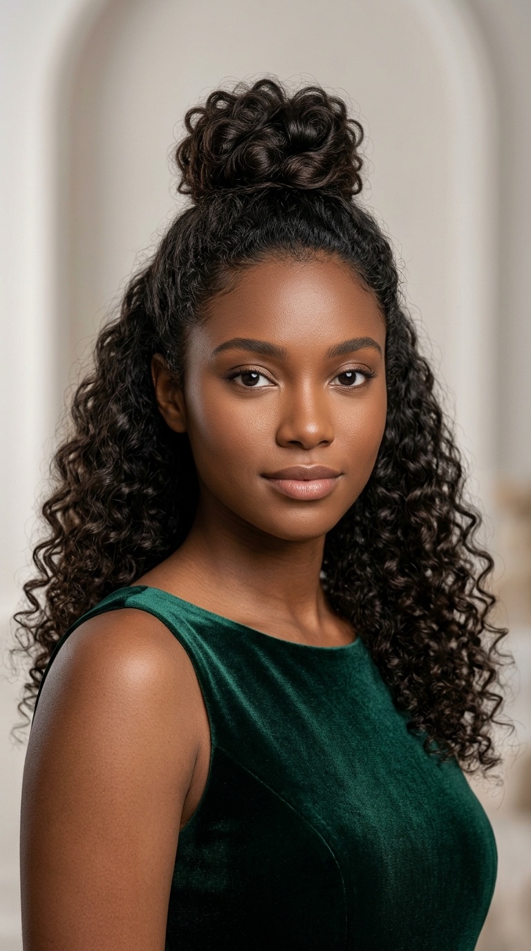 Half-Up Curly Top Knot