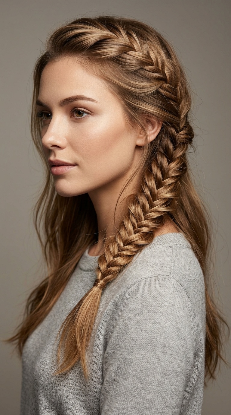 Half-Up Fishbone Braid