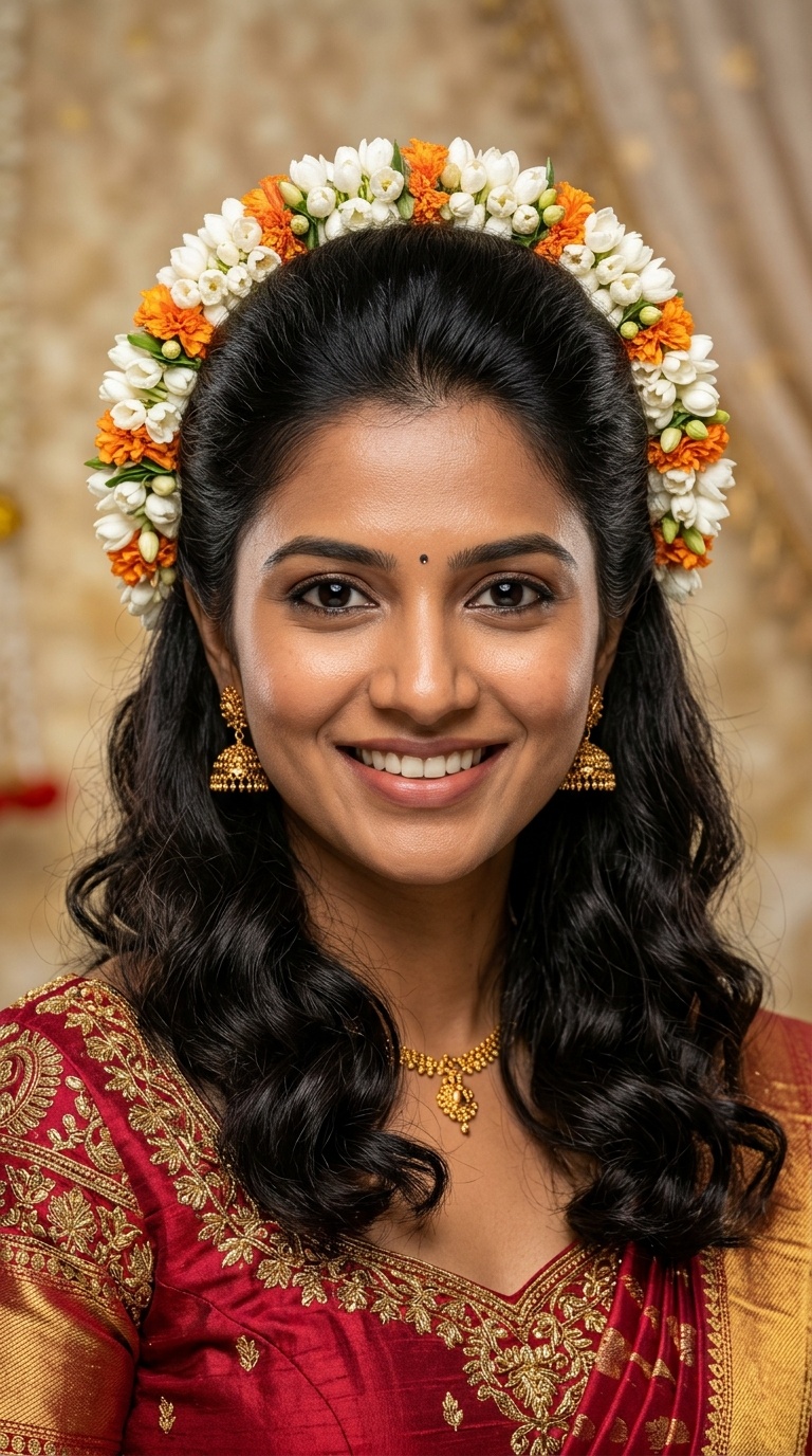 Half-Up Floral Crown (Gajra Style)