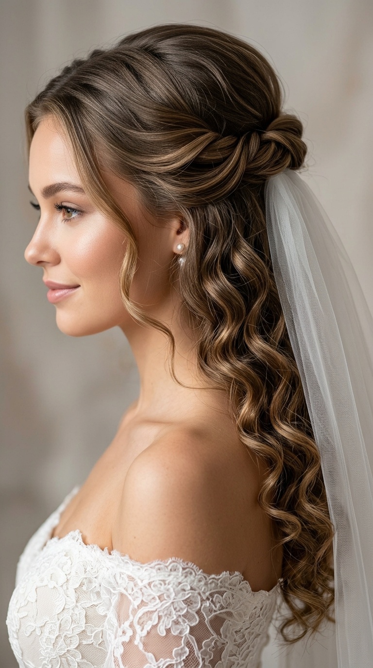 Half-Up Half-Down Curls with Mid-Head Placement