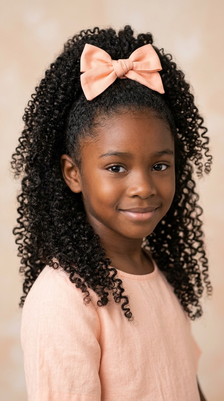 Half-Up Half-Down Curls with Peach Bow
