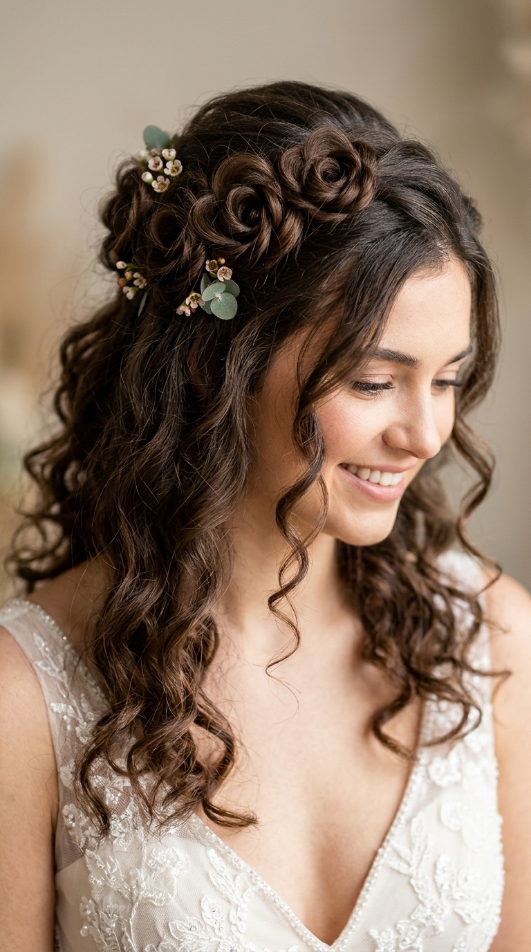 Half-Up Half-Down Rosette Curls
