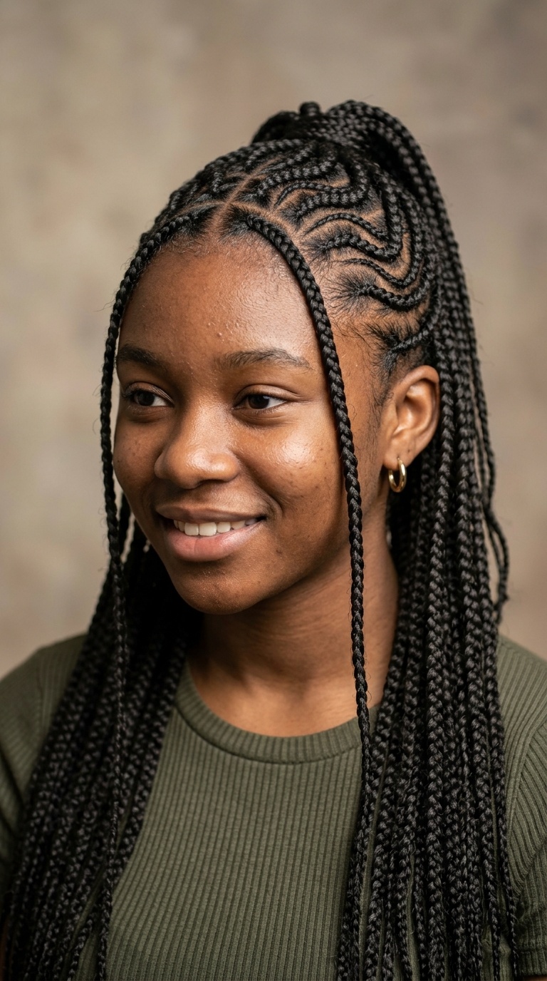 Half-Up Half-Down Snake Braids