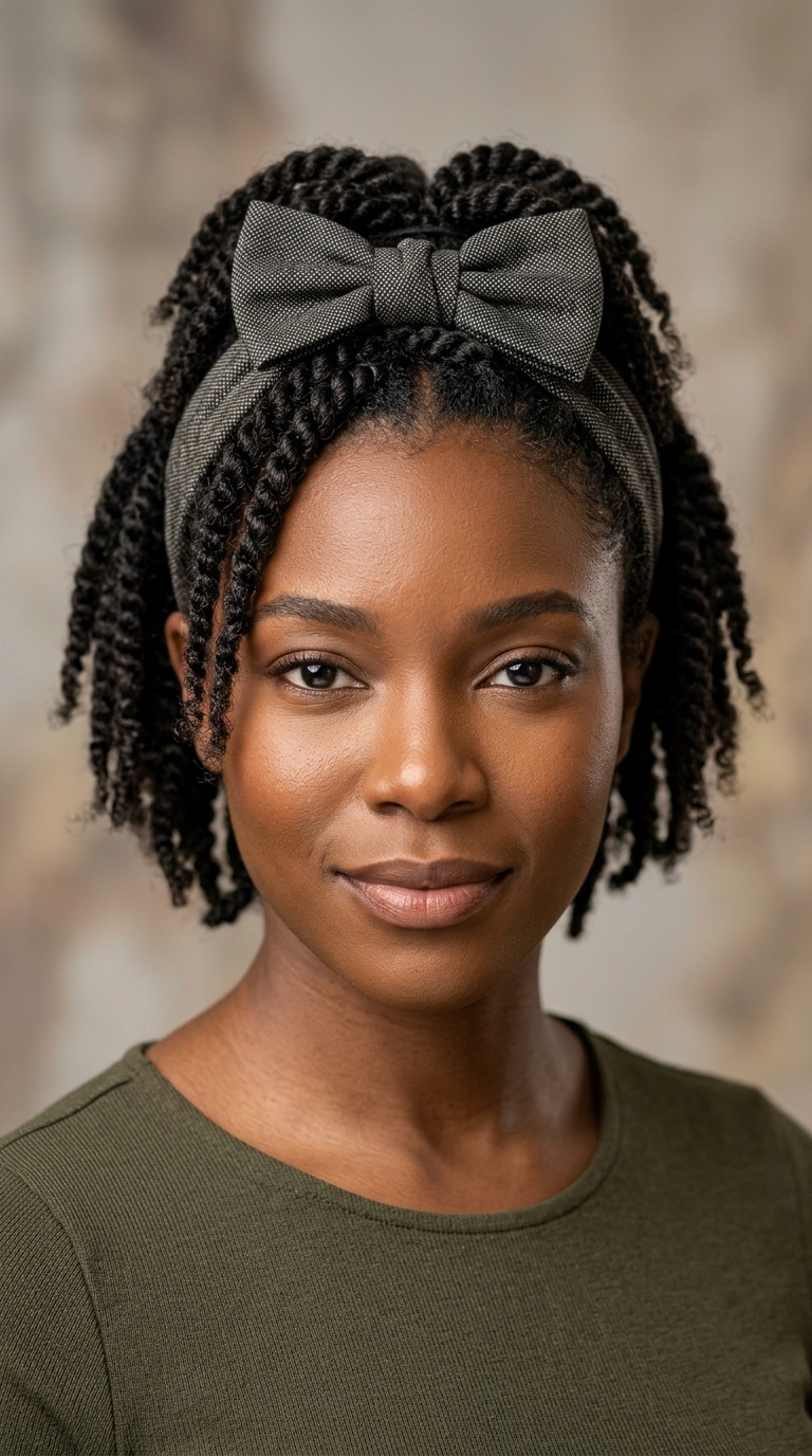 Half-Up Half-Down Twists with a Bow Band