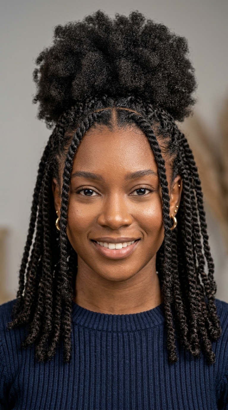 Half-Up Half-Down Twists with a Top Puff
