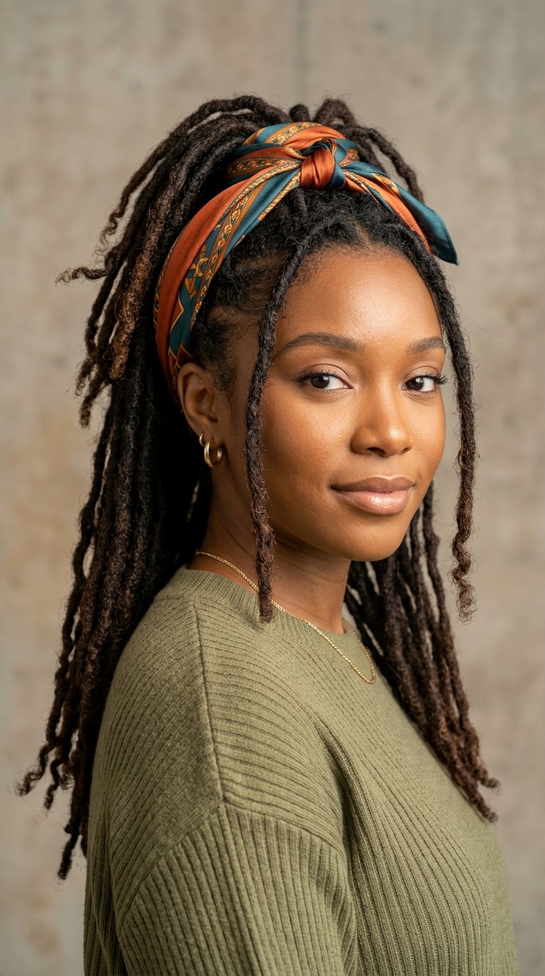 Half-Up, Half-Down with a Silk Scarf