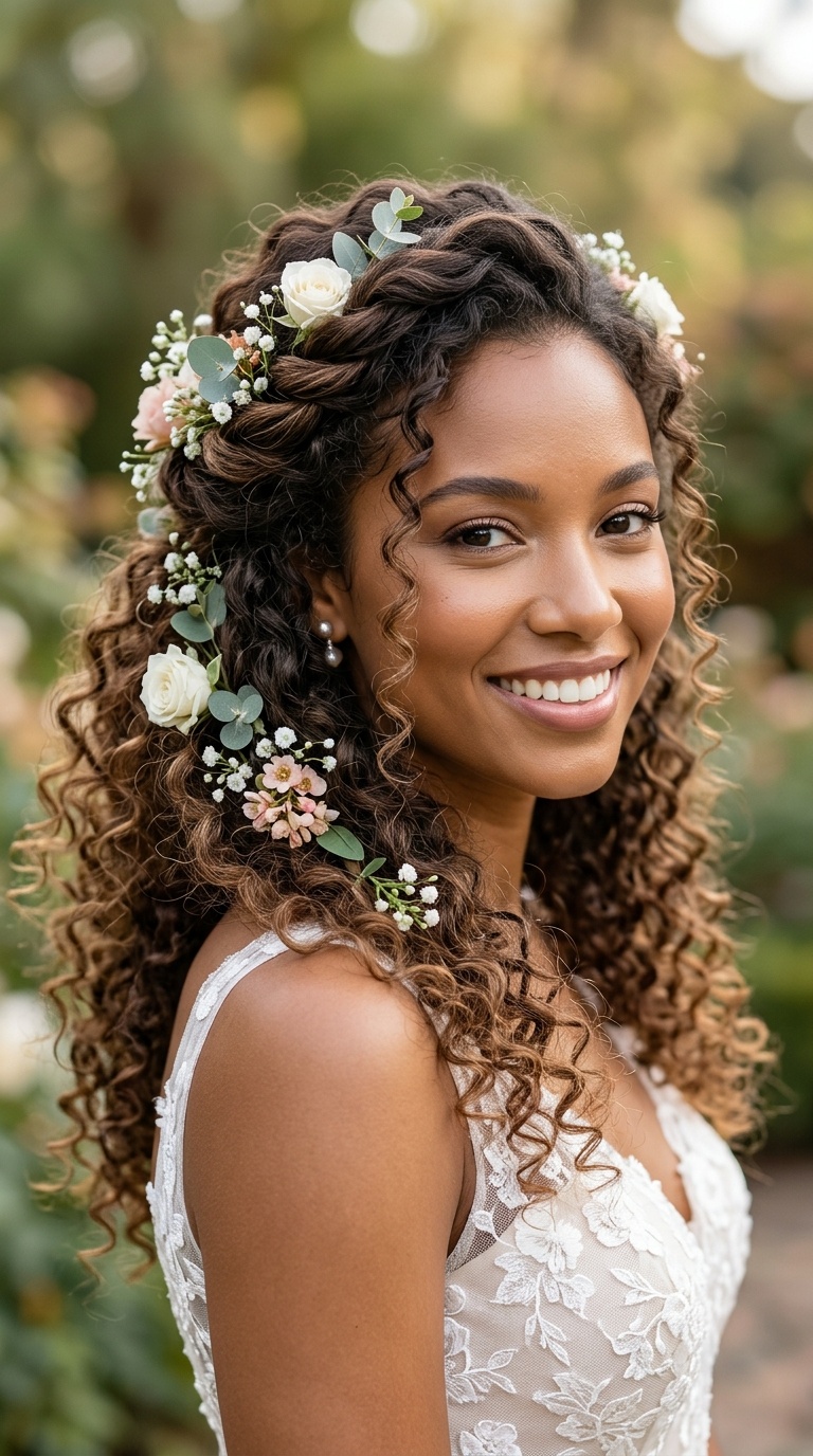 Half-Up Half-Down with Floral Accents