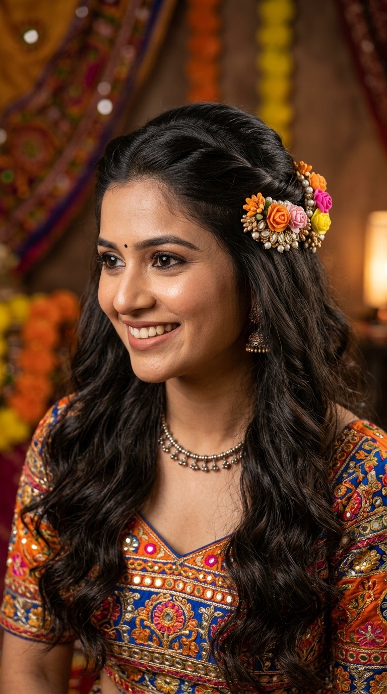 Half-Up Half-Down with Floral Clips
