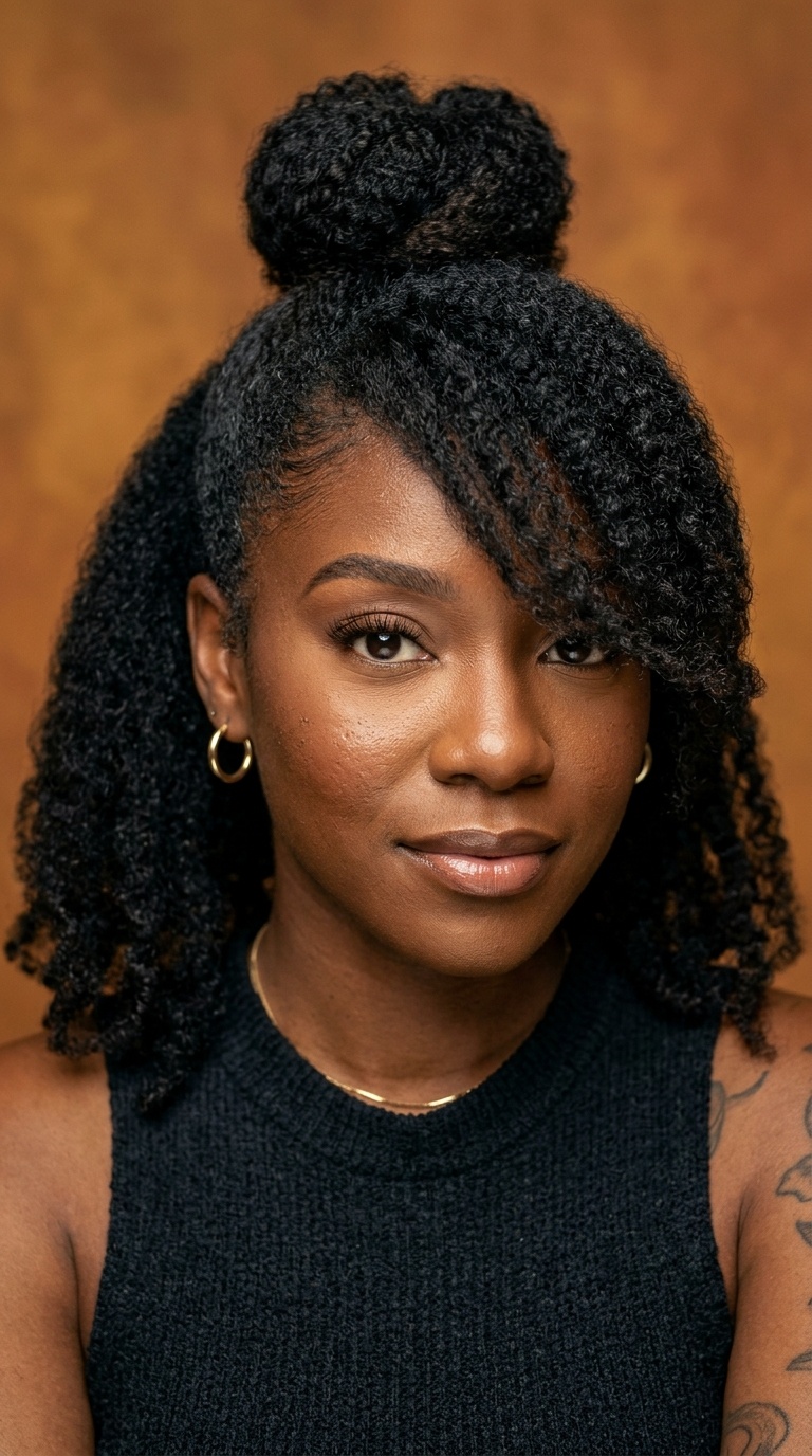 Half-Up Half-Down with Side-Swept Bangs