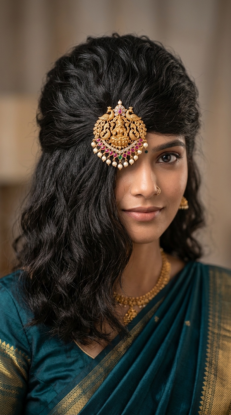 Half-Up Half-Down with Temple Jewelry Brooch