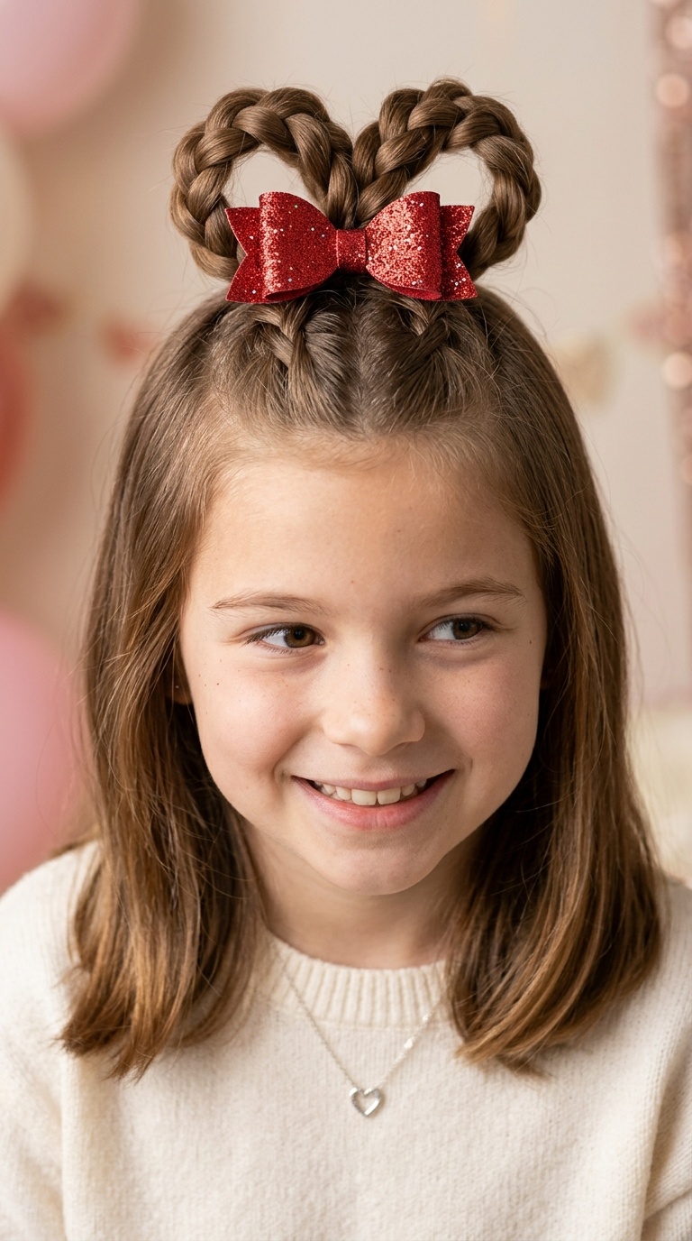 Half-Up Heart with Glitter Bow