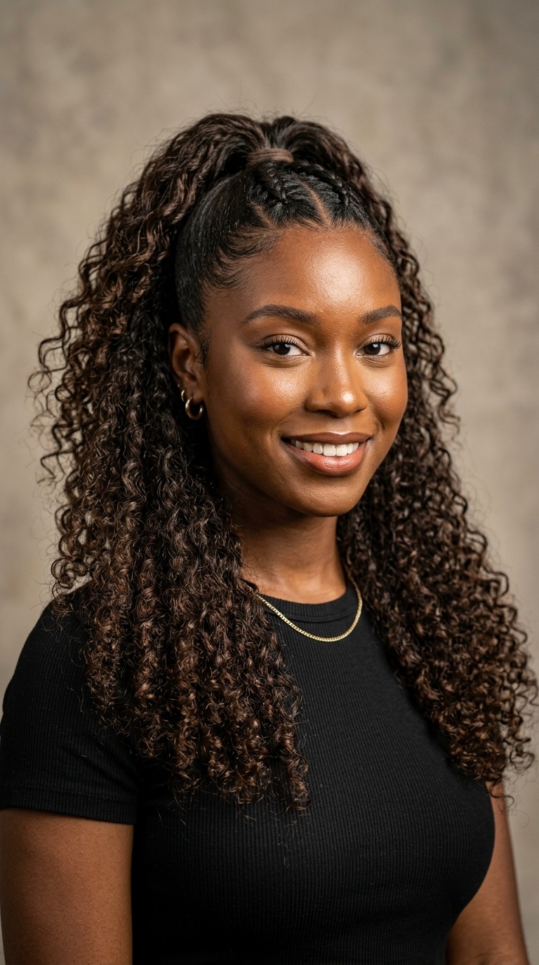 Half-Up High Pony with Curly Leave-Out