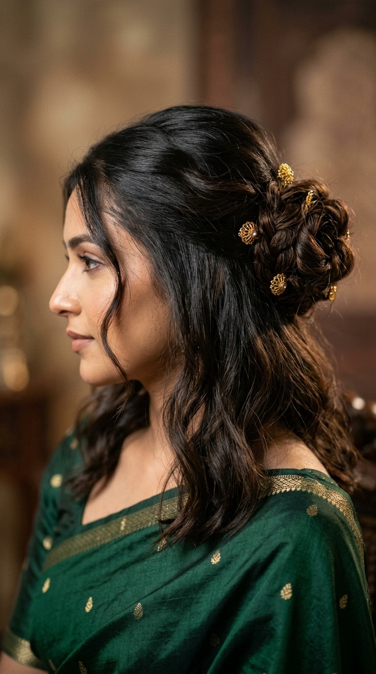 Half-Up Rose Bun with Gold Pins