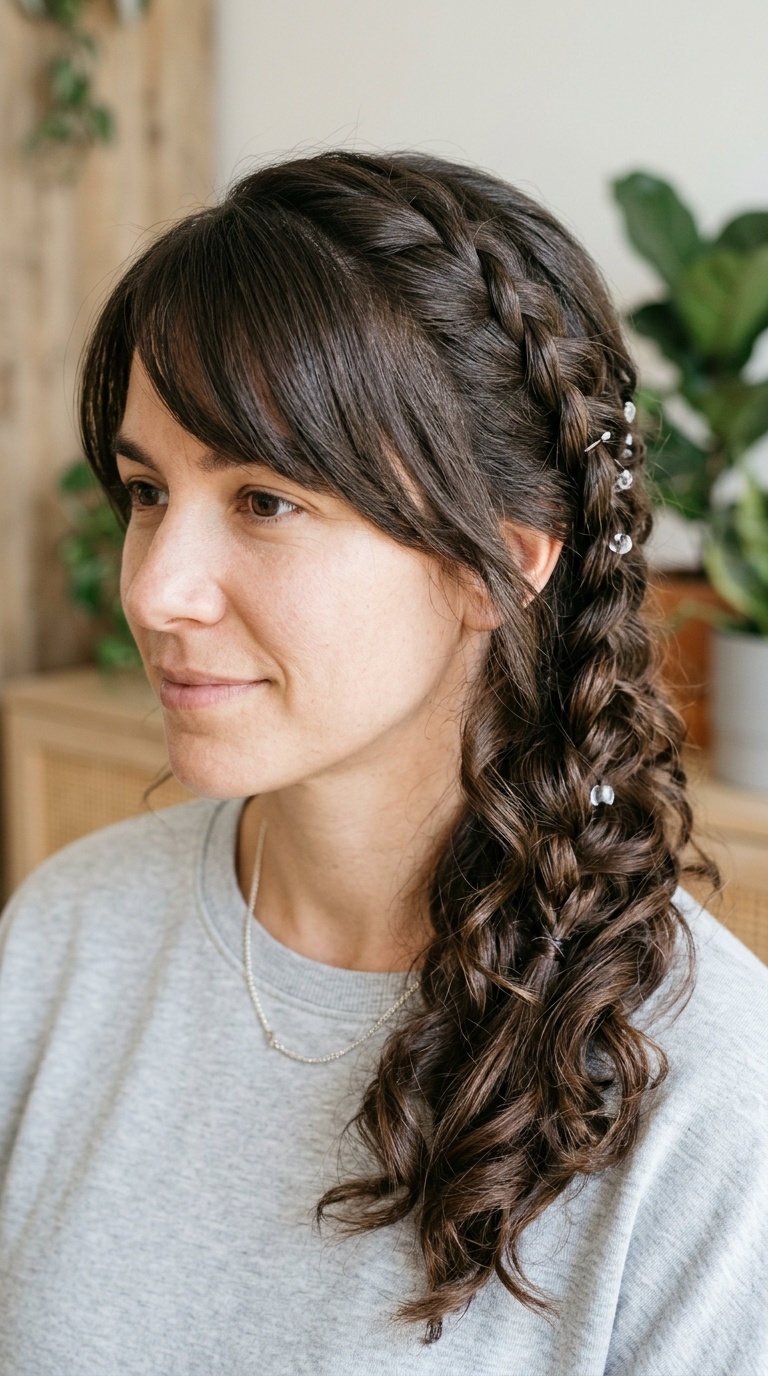 Half-Up Side Braid with Curls