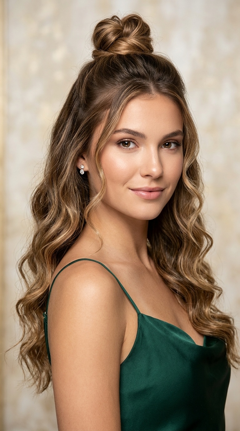 Half-Up Top Knot with Beachy Waves