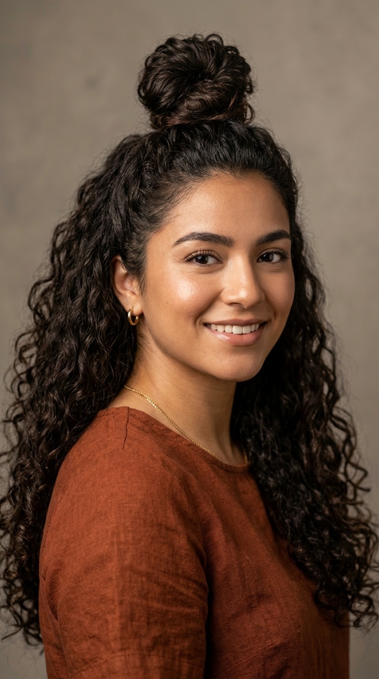 Half-Up Top Knot with Cascading Curls