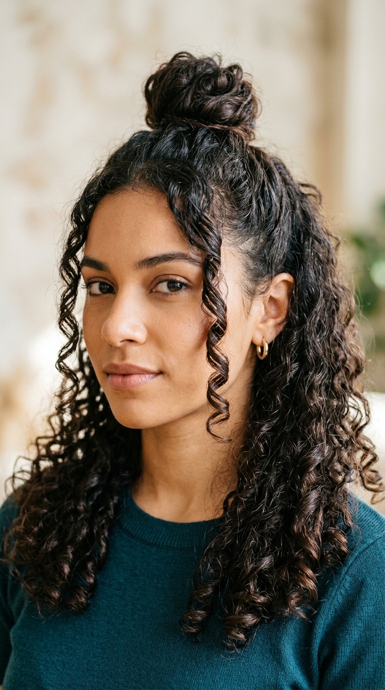Half-Up Top Knot with Cascading Tendrils