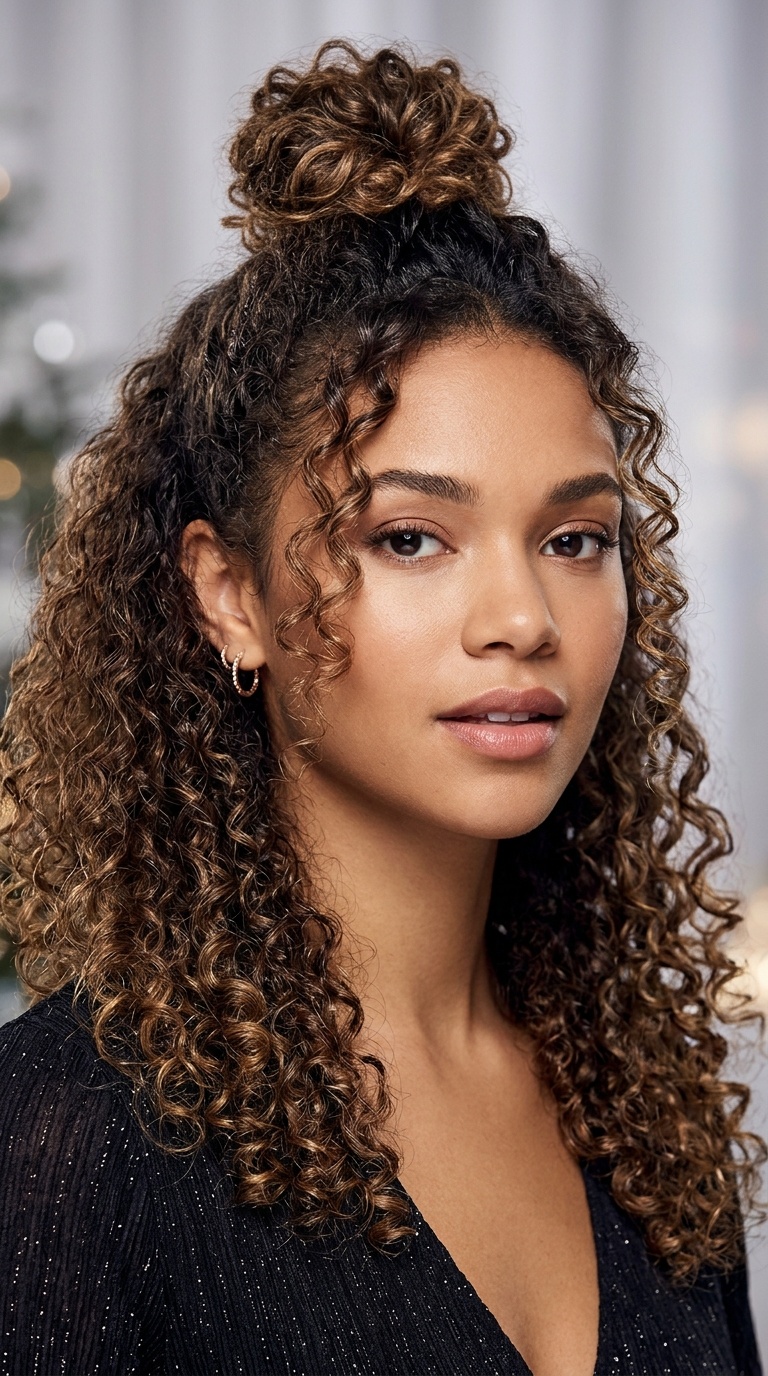 Half-Up Top Knot with Glossy Ringlets