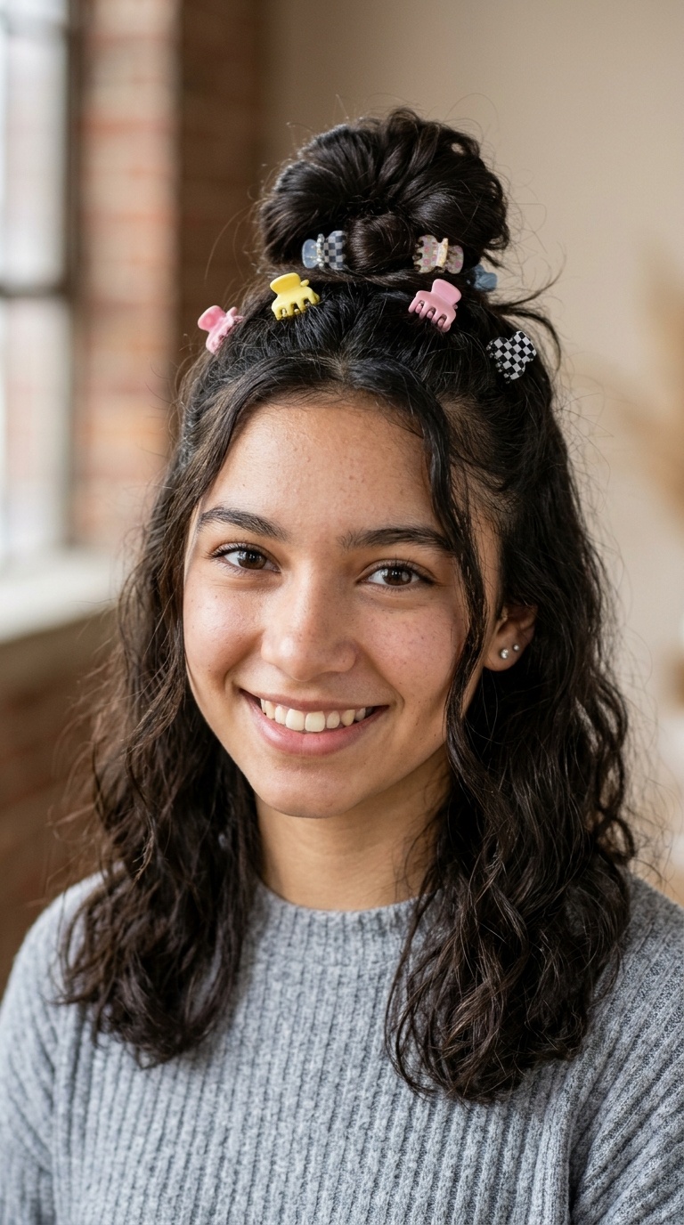 Half-Up Top Knot with Mini Claw Clips