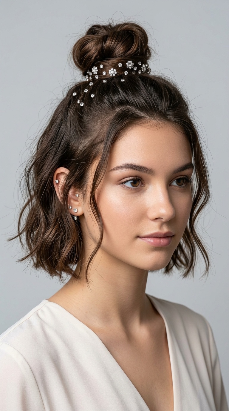 Half-Up Top Knot with Rhinestone Base