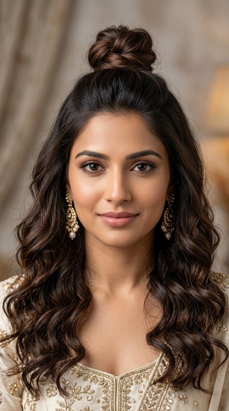 Half-Up Top Knot with Soft Curls