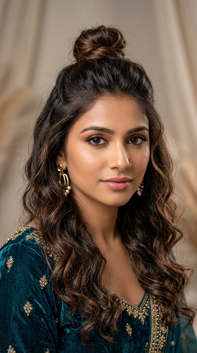 Half-Up Top Knot with Soft Curls