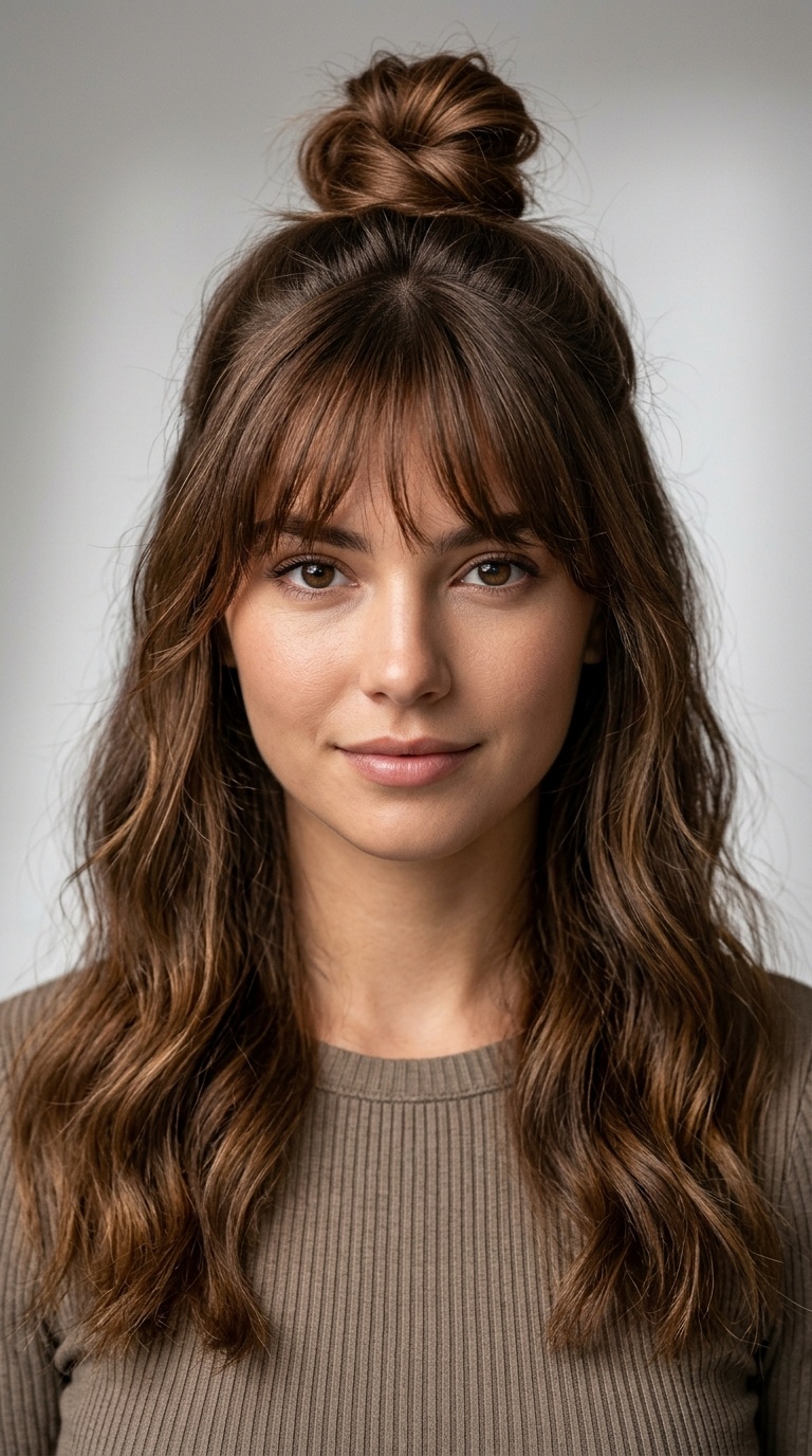 Half-Up Top Knot with Wispy Bangs