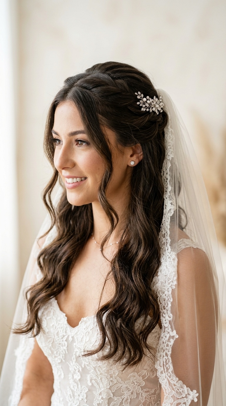 Half-Up Topped with a Cathedral Veil