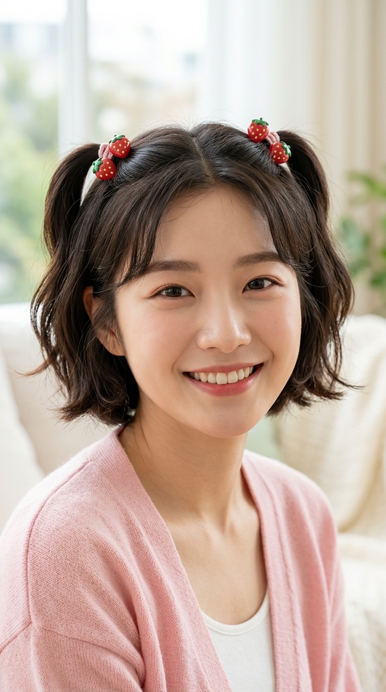 Half-Up Twin Tails with Strawberry Clips