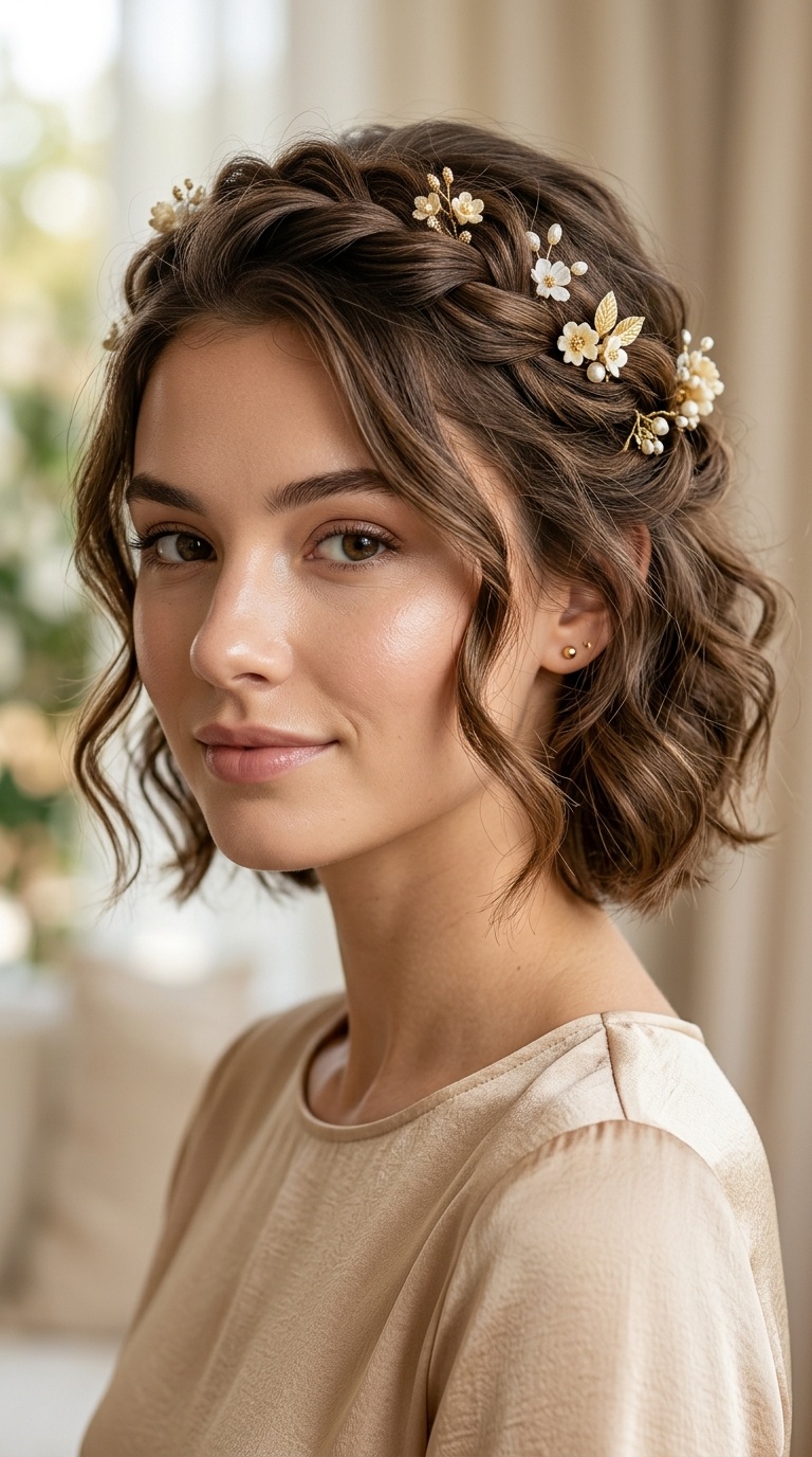 Half-Up Twisted Crown with Floral Pins