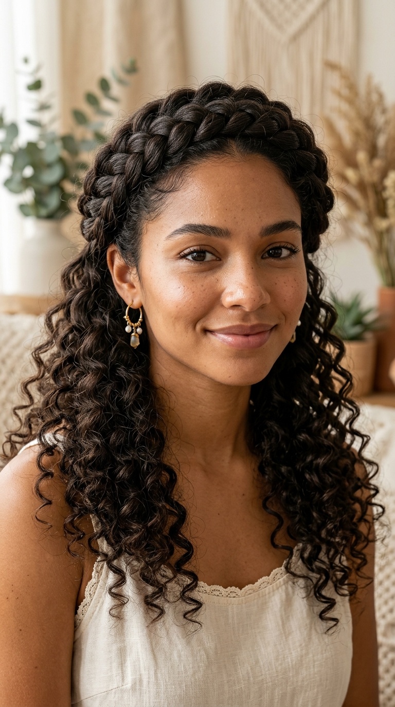 Halo Braid with Cascading Curly Strands