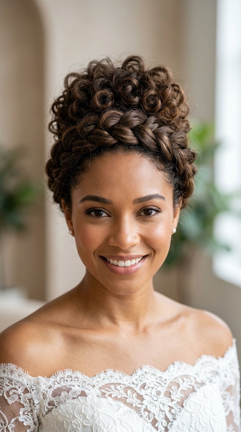 Halo Braid with Curly Center