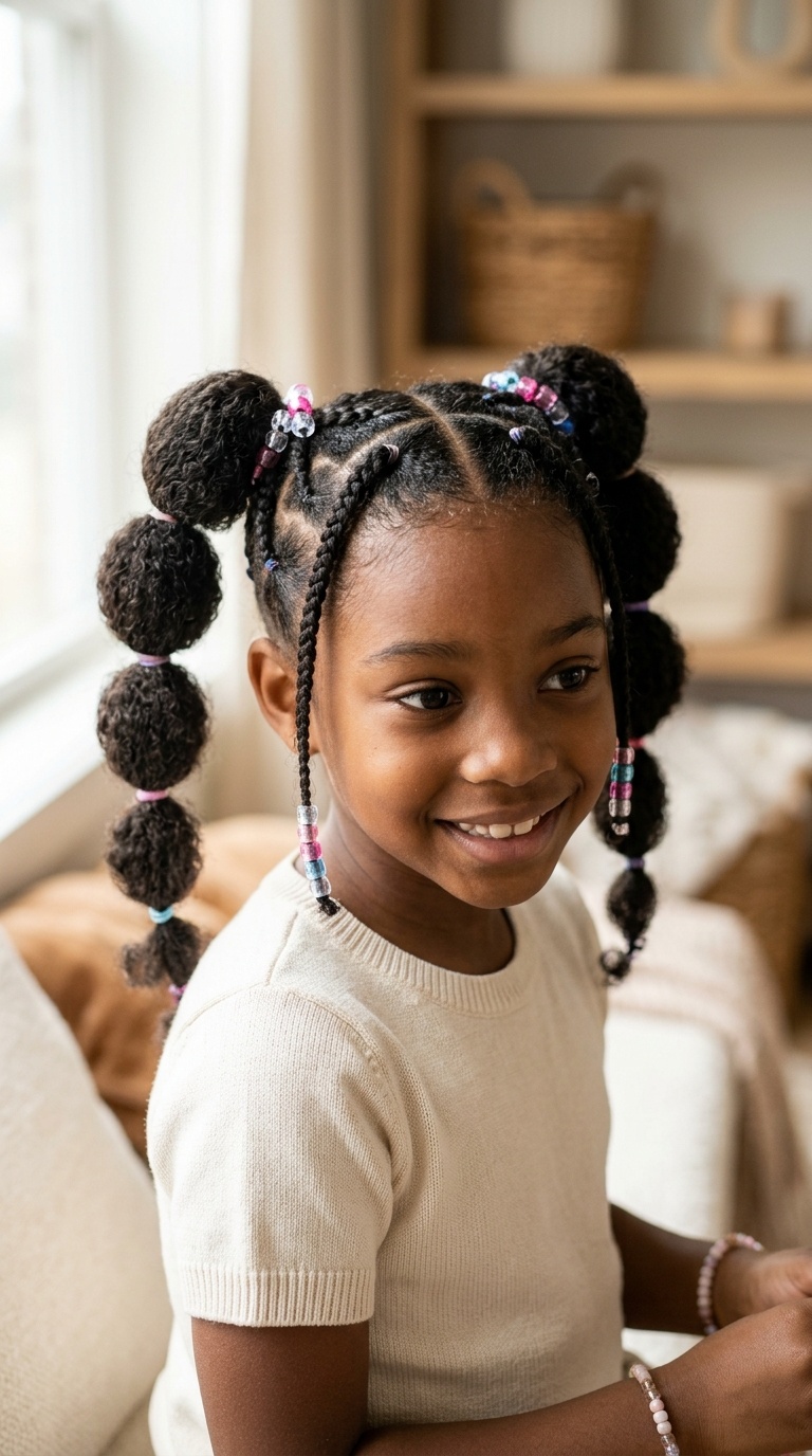 Heart-Parted Double Bubble Ponytails