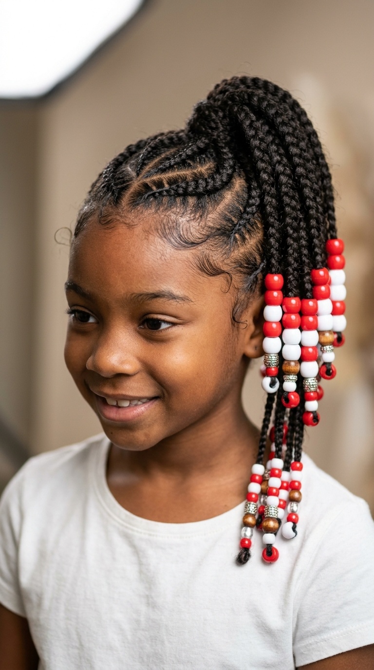 Heart-Parted Ponytail with Red and White Beads
