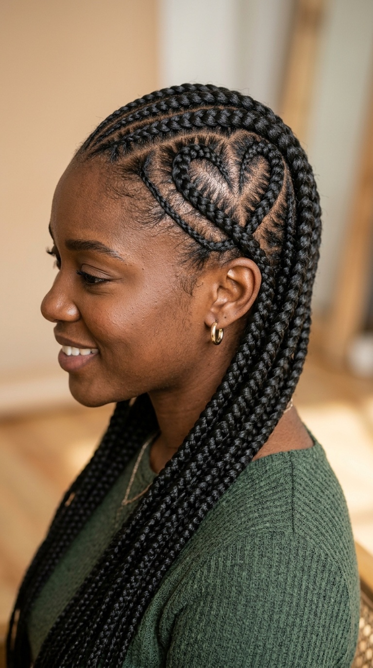 Heart-Shaped Side Feed-in Braids
