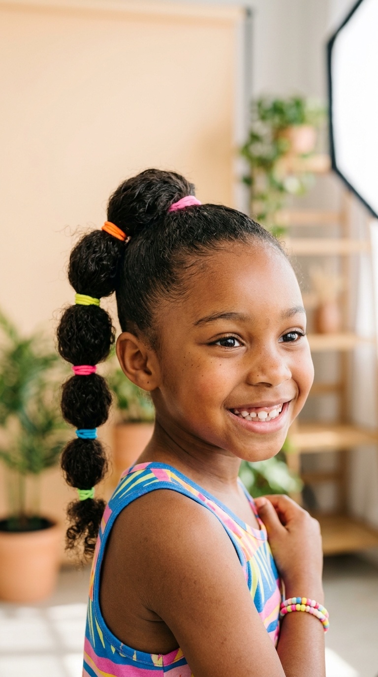 High Bubble Ponytail with Neon Elastics